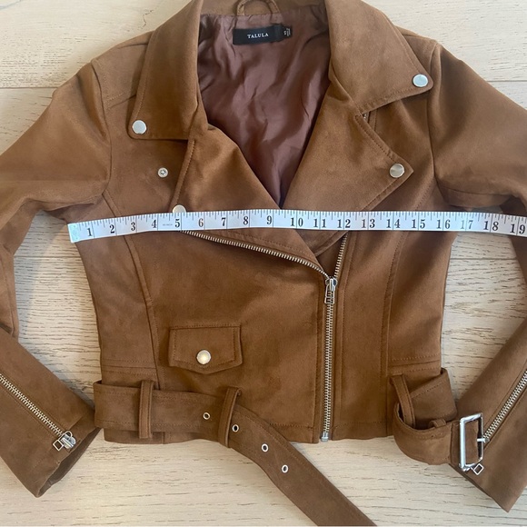 ARITZIA TALULA Morton Faux Suede Moto Jacket XS Caramel Cropped - Picture 8 of 10